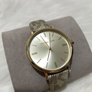 Michael Kors Addyson Gold Dial PVC MK Logo Straps Women's Watch